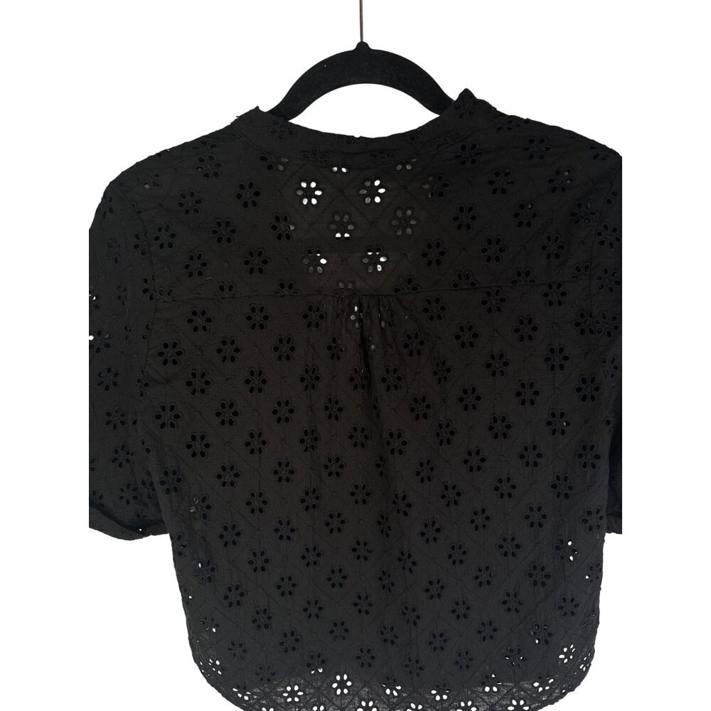 2/$30 ZARA Small Black Eyelet Button-Down Cropped Blouse Short Sleeve - Picture 12 of 14